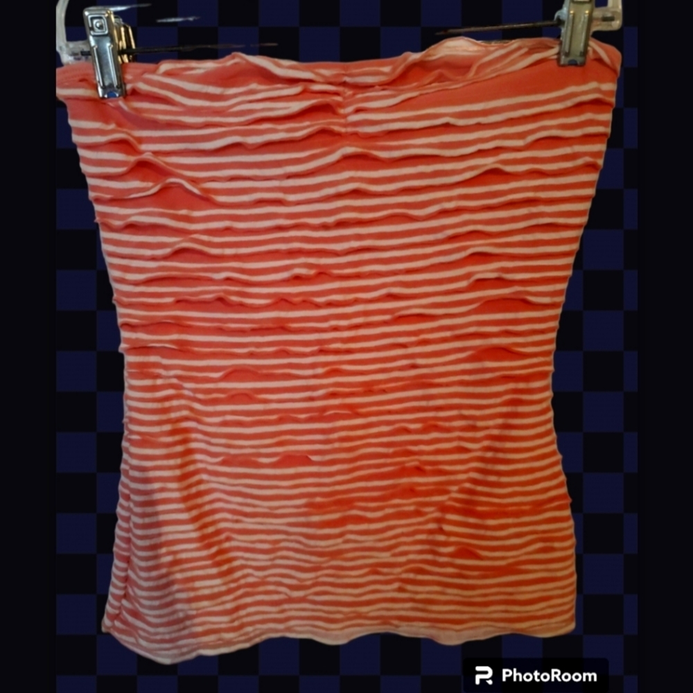 Wet Seal Tube Top Coral/Wht Sz L